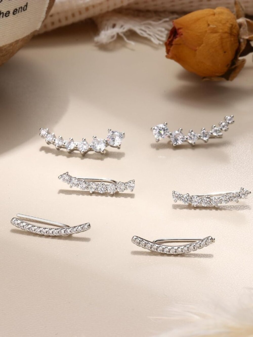 6Pairs Ear Cuffs Climber Hoop Earring CZ Arrow Crawler Stud Earring Jacket for W - Picture 5 of 6